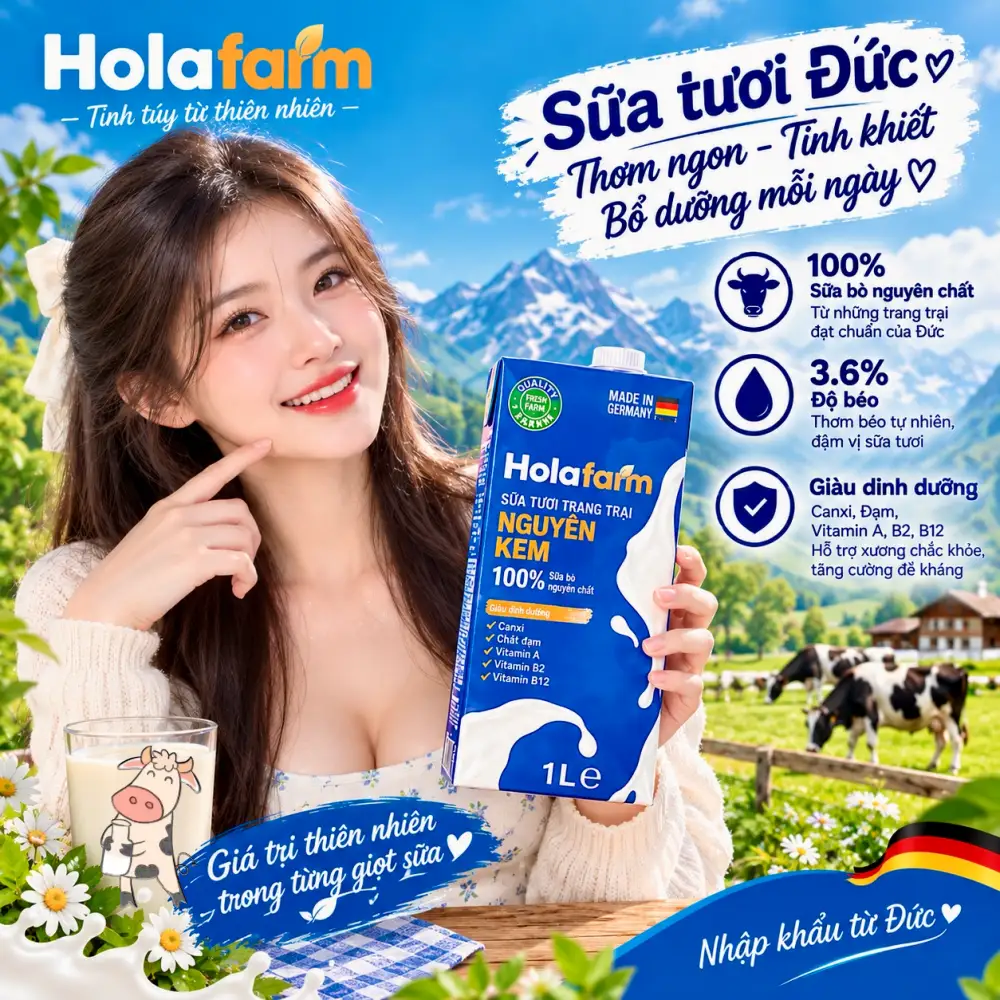 Sữa tươi nguyên kem Holafarm béo 3.6% Sữa tươi nguyên kem Holafarm béo 3.6%